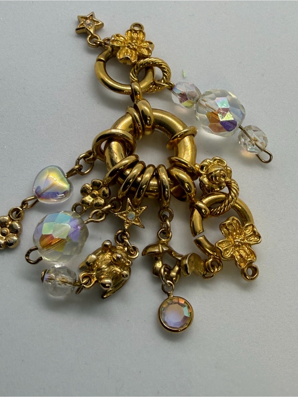 Gold-Tone Charm Bracelet with Iridescent Crystal Beads